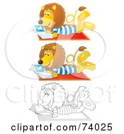 Poster, Art Print Of Digital Collage Of A Reading Lion Cartoon Airbrushed And Black And White