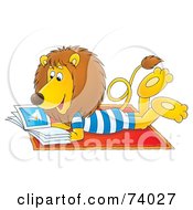 Royalty Free RF Clipart Illustration Of A Relaxed Lion Reading A Book On The Beach by Alex Bannykh #COLLC74027-0056