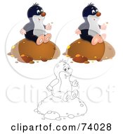 Royalty Free RF Clipart Illustration Of A Digital Collage Of A Gopher Sitting On A Mound Of Dirt Cartoon Airbrushed And Outline