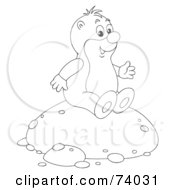 Royalty Free RF Clipart Illustration Of A Black And White Outline Of A Gopher Sitting On A Mound Of Dirt