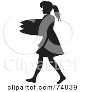 Poster, Art Print Of Black Silhouetted Maid Woman Carrying A Stack Of Pillows