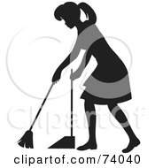 Poster, Art Print Of Black Silhouetted Maid Woman Sweeping A Floor