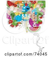 Royalty Free RF Clipart Illustration Of A Digital Collage Of Groceries Over A Shopping Cart On White by BNP Design Studio
