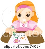 Royalty Free RF Clipart Illustration Of A Happy Little Girl Drawing A Flower