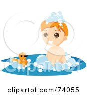 Poster, Art Print Of Boy Playing With A Ducky In A Bubble Bath
