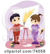Poster, Art Print Of Boy And Girl Painting A Canvas