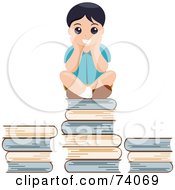 Poster, Art Print Of Smart School Boy Sitting On A Stack Of Books