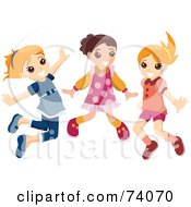 Royalty Free RF Clipart Illustration Of A Group Of Three Energetic Jumping Girls