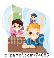 Royalty Free RF Clipart Illustration Of A Group Of Smart School Kids Raising Their Hands In Class