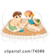 Poster, Art Print Of Boy And Girl Playing In A Sand Box Or On A Beach