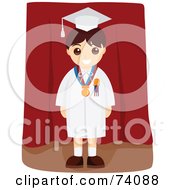 Poster, Art Print Of Proud Graduate Boy Standing In Front Of A Red Curtain