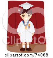 Royalty Free RF Clipart Illustration Of A Proud Graduate Boy Standing In Front Of A Red Curtain