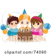 Royalty Free RF Clipart Illustration Of A Girl And Boys Around A Chocolate Birthday Cake