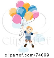 Royalty Free RF Clipart Illustration Of A Boy Holding Onto And Floating Away With Balloons