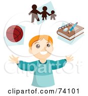 Royalty Free RF Clipart Illustration Of A Happy Boy Thinking Of Basketball Family And School