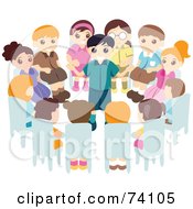 Royalty Free RF Clipart Illustration Of A Group Of Children Seated In A Circle Around A Boy by BNP Design Studio