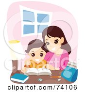 Royalty Free RF Clipart Illustration Of A Mother Helping Her Son With School Work