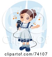 Poster, Art Print Of Cute Brunette Girl Singing Into A Microphone
