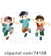 Poster, Art Print Of Group Of Three Boys Running And Jumping