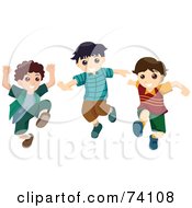 Royalty Free RF Clipart Illustration Of A Group Of Three Boys Running And Jumping