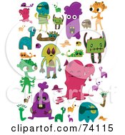 Royalty Free RF Clipart Illustration Of A Digital Collage Of Colorful Monster Doodles