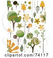 Royalty Free RF Clipart Illustration Of A Digital Collage Of Green And Orange Nature Doodles