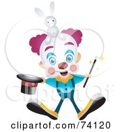 Poster, Art Print Of Friendly Party Clown With A Magic Hat And Rabbit