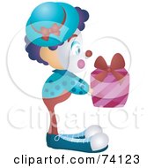 Poster, Art Print Of Friendly Party Clown Holding A Present