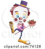 Poster, Art Print Of Friendly Party Clown Dancing With Flowers