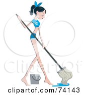 Royalty Free RF Clipart Illustration Of A Pretty Lady Mopping A Floor