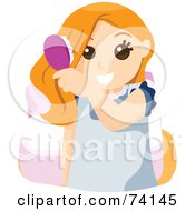 Royalty Free RF Clipart Illustration Of A Happy Little Girl Brushing Her Long Hair by BNP Design Studio