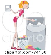 Poster, Art Print Of Pretty Home Maker Pouring Detergent In A Washing Machine