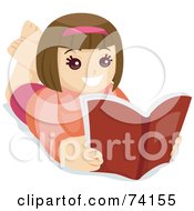 Poster, Art Print Of Happy Brunette Girl Reading A Red Book