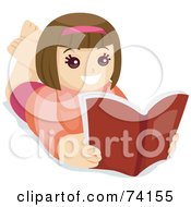 Royalty Free RF Clipart Illustration Of A Happy Brunette Girl Reading A Red Book