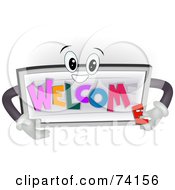 Royalty Free RF Clipart Illustration Of A Welcome Sign Character Applying Letters