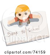 Poster, Art Print Of Little Boy Standing On Top Of An Open Book With Back To School Writing