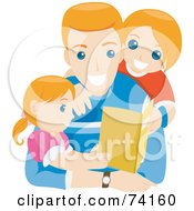 Poster, Art Print Of Happy Dad Reading A Story With His Daughter And Son