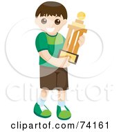 Poster, Art Print Of Little Boy Carrying A Prized Trophy