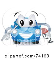 Poster, Art Print Of Blue Car Character Fueling Up