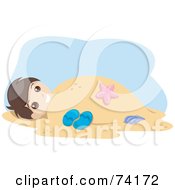 Royalty Free RF Clipart Illustration Of A Little Boy Buried In Warm Beach Sand