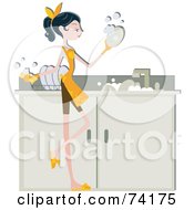 Poster, Art Print Of Pretty Home Maker Washing Dishes In A Sink