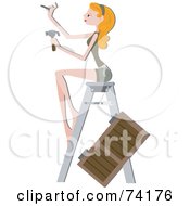Royalty Free RF Clipart Illustration Of A Pretty Woman Installing A New Shutter