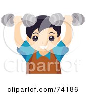 Royalty Free RF Clipart Illustration Of A Strong Little Boy Lifting Weights