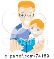 Royalty Free RF Clipart Illustration Of A Little Boy Reading A Book With His Dad