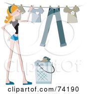 Royalty Free RF Clipart Illustration Of A Pretty Home Maker Hanging Laundry Up On A Line