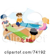 Royalty Free RF Clipart Illustration Of Boys And Girls Playing On Teeter Totters