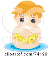 Little Boy Swimming With Ducks