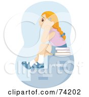 Royalty Free RF Clipart Illustration Of A School Girl Sitting By Books On Stairs