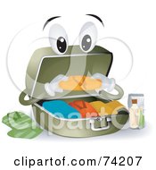 Royalty Free RF Clipart Illustration Of A Suitcase Character Packing Clothes