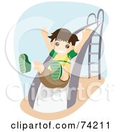 Poster, Art Print Of Happy Boy Going Down A Slide